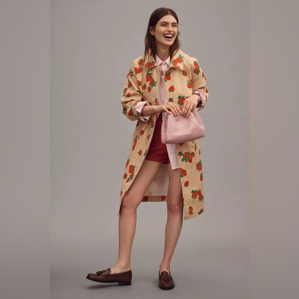 Anthropologie MAEVE STRAWBERRY PRINTED CAR COAT Style No.4133942870007 XS Petite - Picture 3 of 4